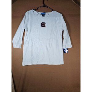 Las Olas Embroidered GAMECOCKS White Shirt Long Sleeve Size M